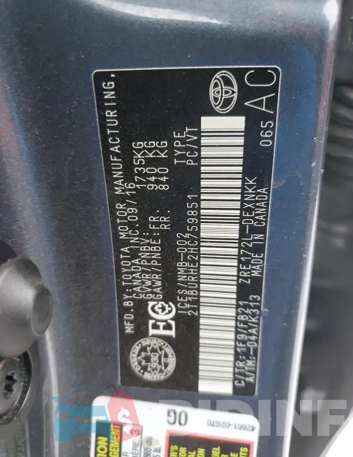 2T1BURHE2HC759851 Photo# 12