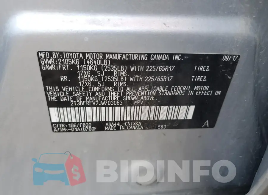 2T3BFREV2JW703063 Photo# 12