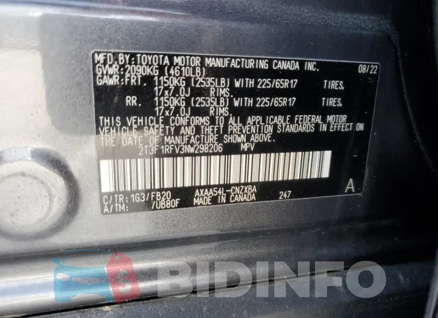 2T3F1RFV3NW298206 Photo# 14
