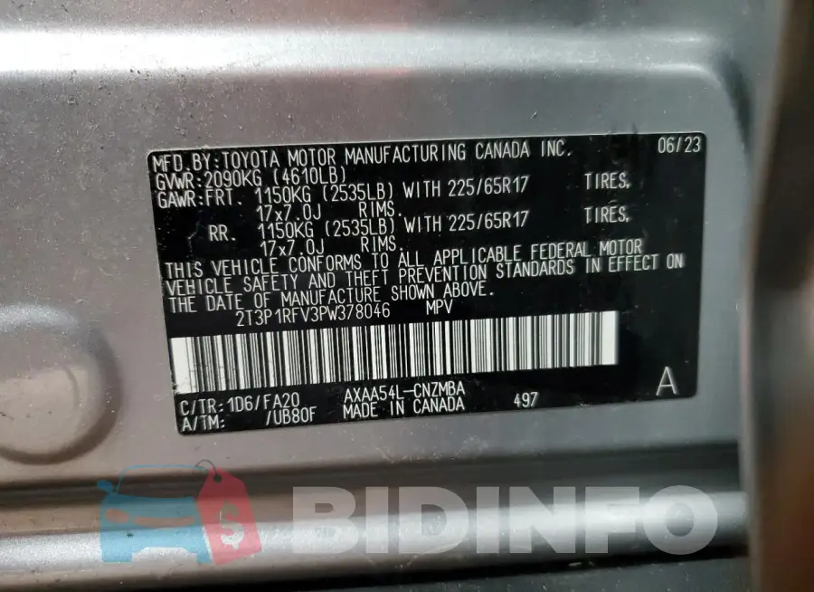 2T3P1RFV3PW378046 Photo# 14