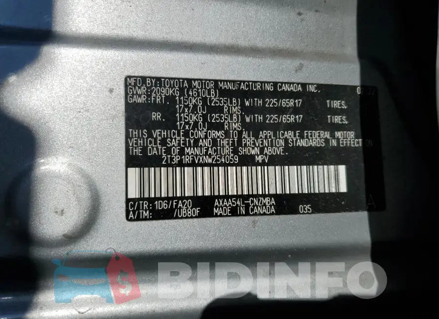 2T3P1RFVXNW254059 Photo# 13