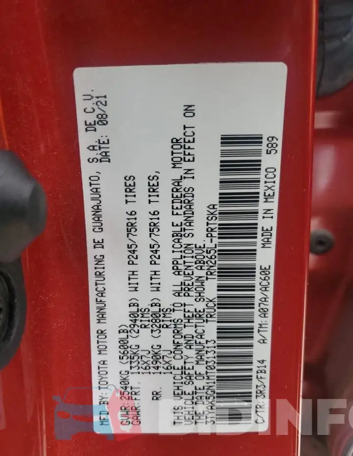 3TYAX5GN1MT031313 Photo# 13