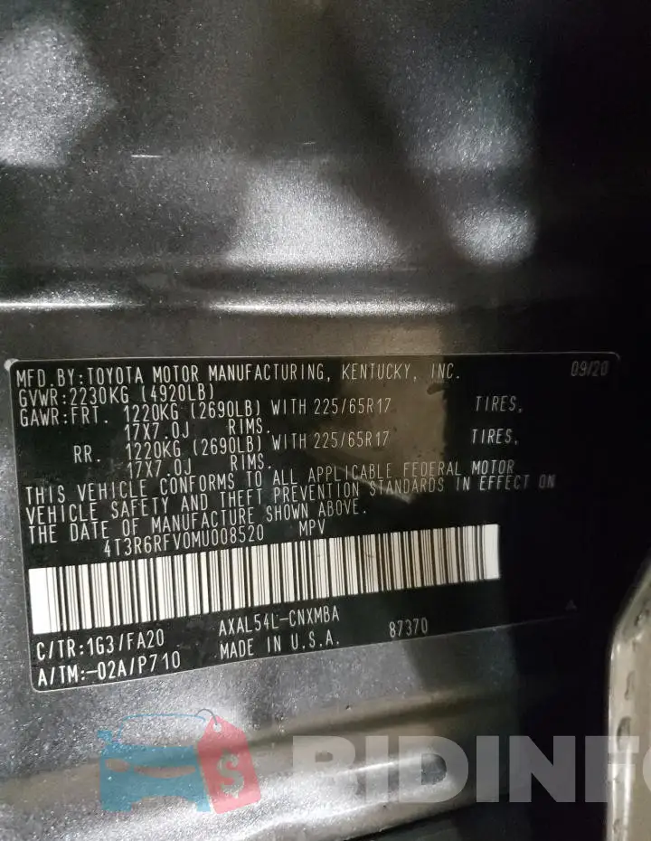 4T3R6RFV0MU008520 Photo# 13