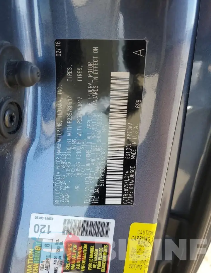 5TDYK3DC7GS708711 Photo# 13