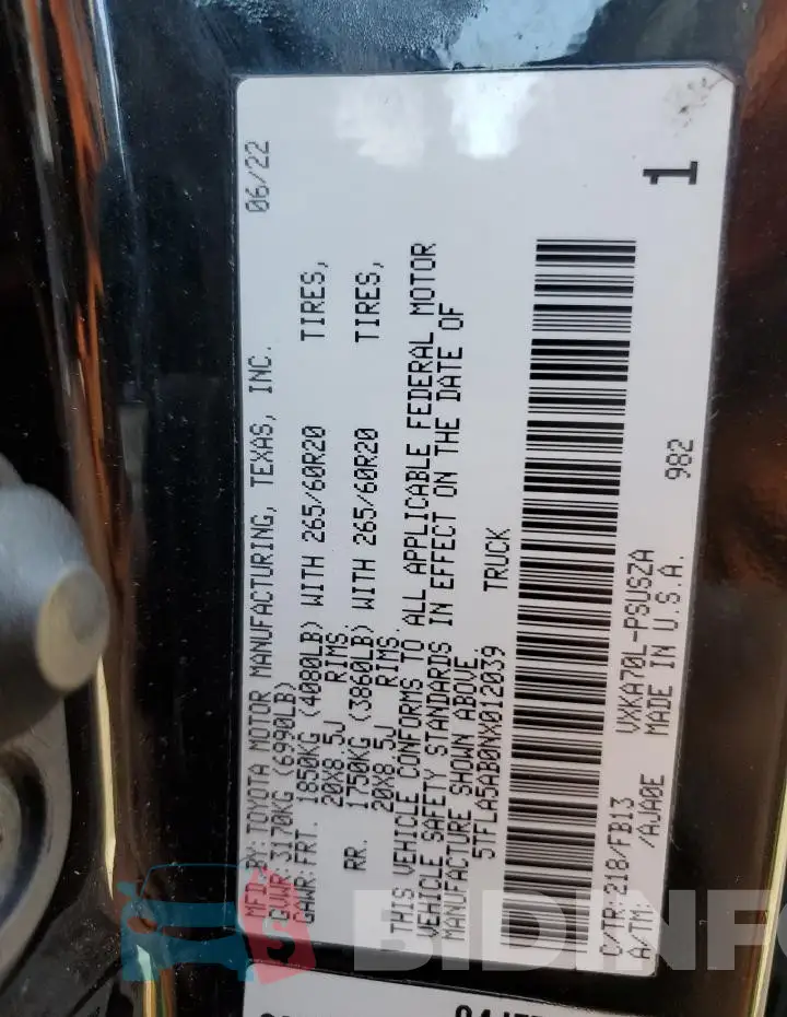 5TFLA5AB0NX012039 Photo# 13