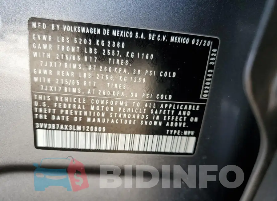 3VV3B7AX3LM120809 Photo# 13