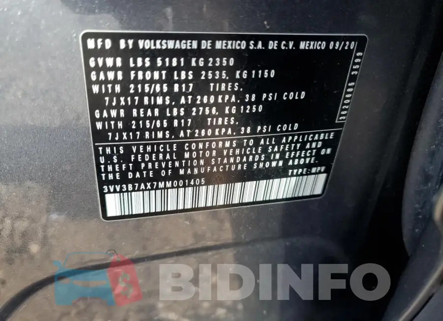 3VV3B7AX7MM001405 Photo# 13