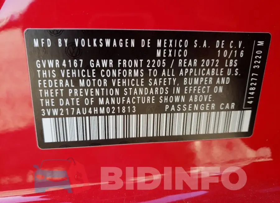 3VW217AU4HM021813 Photo# 12