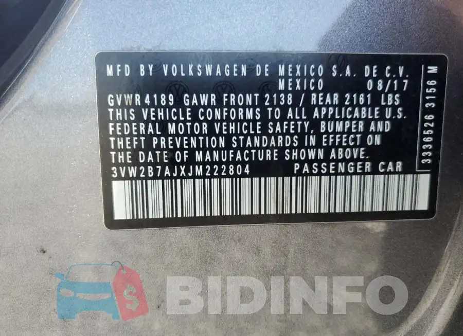 3VW2B7AJXJM222804 Photo# 12