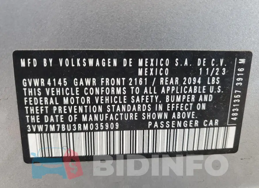 3VW7M7BU3RM035909 Photo# 12