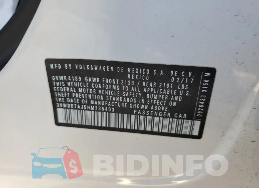 3VWDB7AJ5HM335403 Photo# 12
