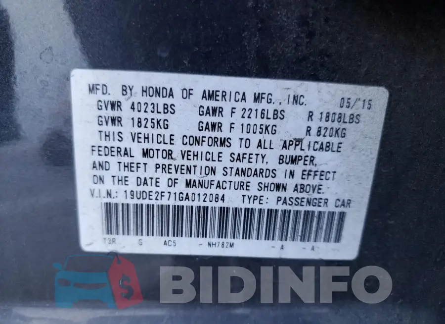 19UDE2F71GA012084 Photo# 13