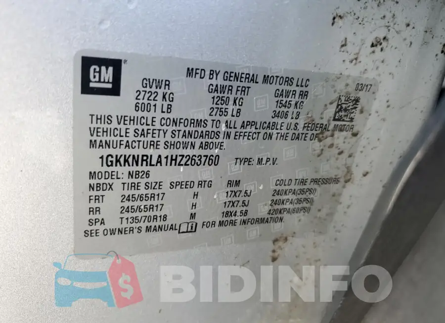 1GKKNRLA1HZ263760 Photo# 13