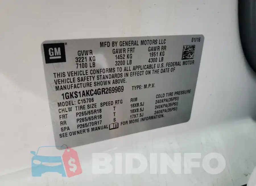 1GKS1AKC4GR269969 Photo# 13