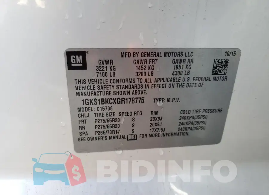 1GKS1BKCXGR178775 Photo# 13