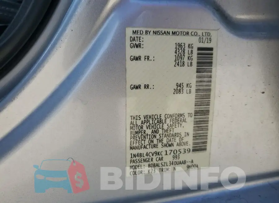 1N4BL4CV9KC170539 Photo# 13