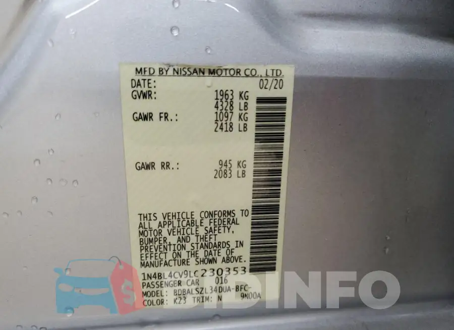 1N4BL4CV9LC230353 Photo# 12