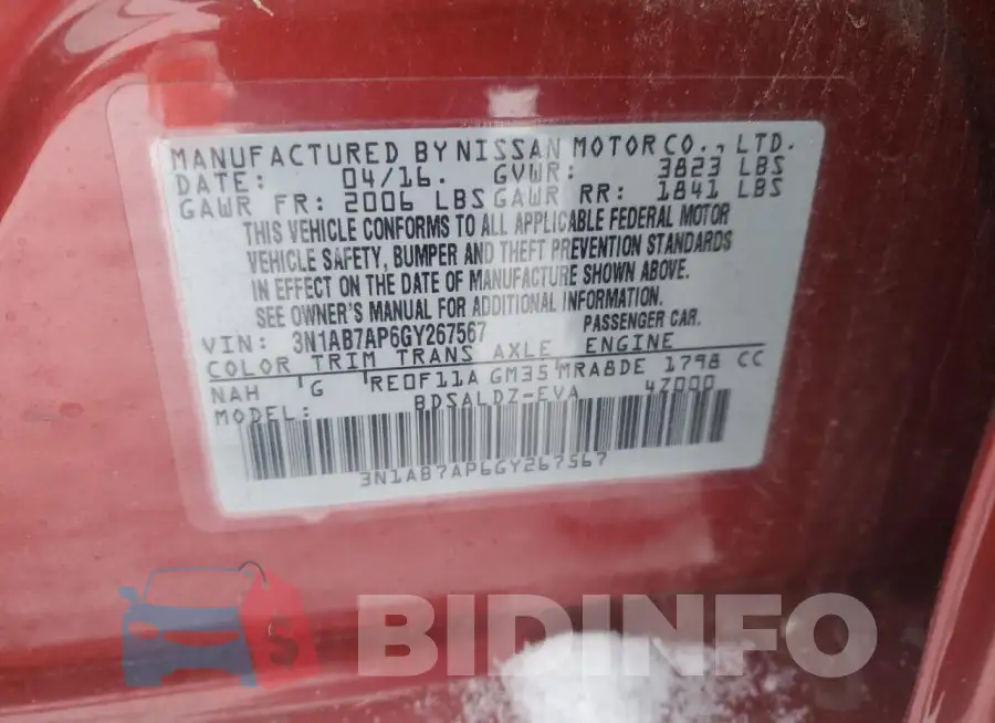 3N1AB7AP6GY267567 Photo# 13