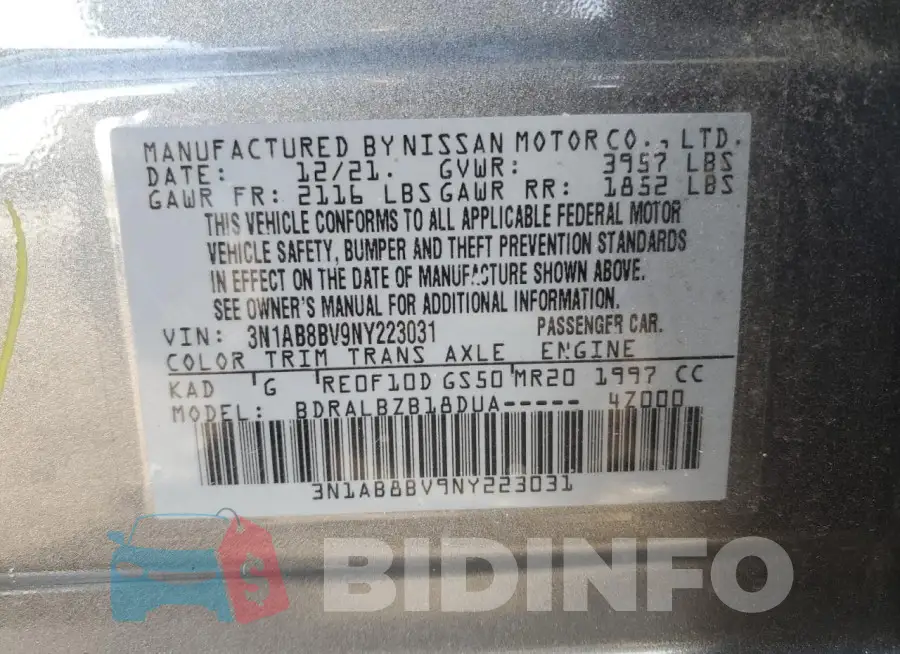 3N1AB8BV9NY223031 Photo# 12