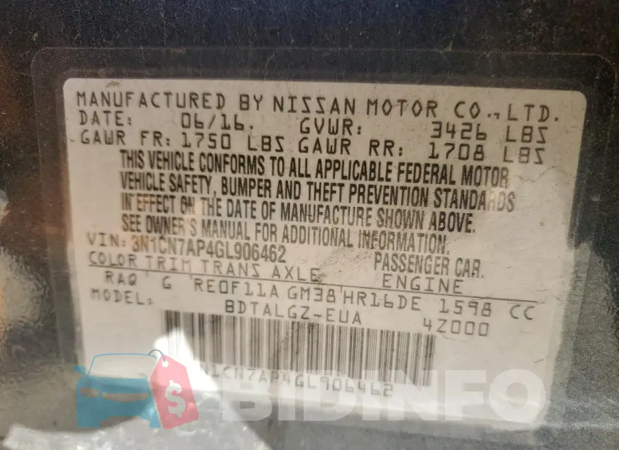 3N1CN7AP4GL906462 Photo# 12