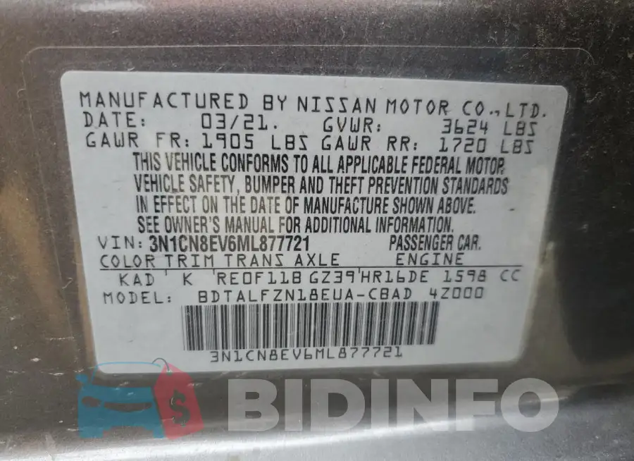 3N1CN8EV6ML877721 Photo# 12
