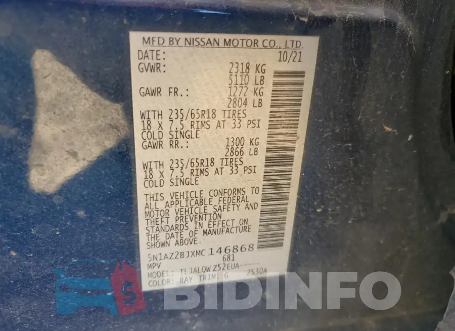 5N1AZ2BJXMC146868 Photo# 13
