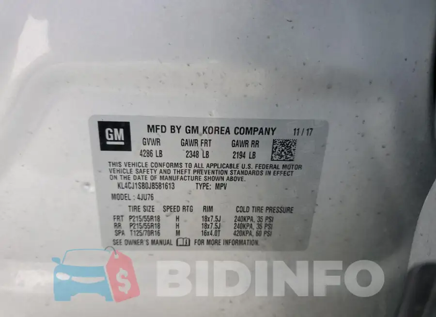 KL4CJ1SB0JB581613 Photo# 13