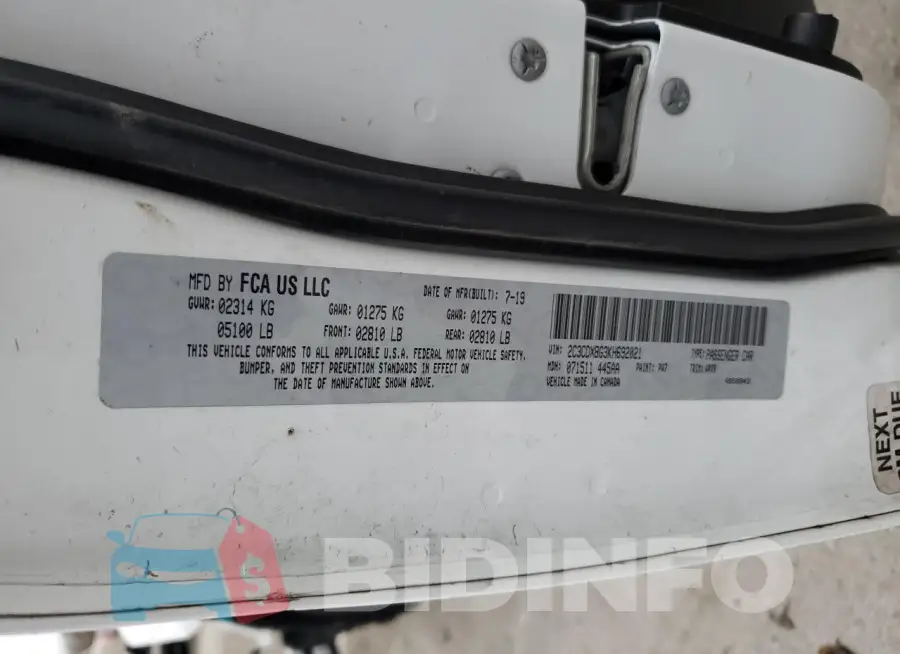 2C3CDXBG3KH692021 Photo# 12