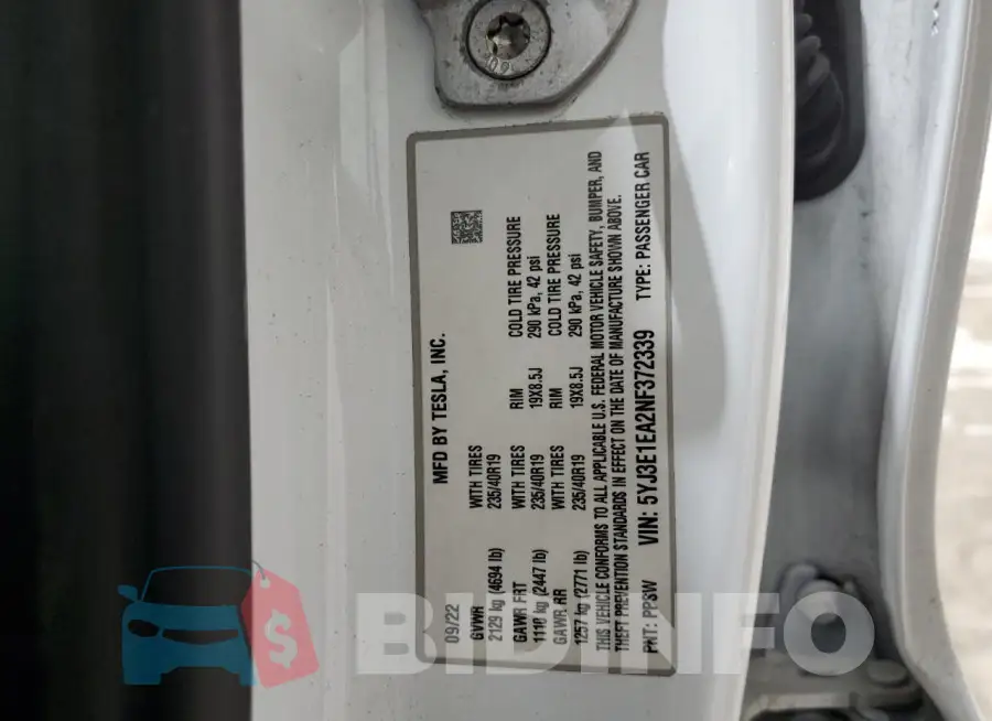 5YJ3E1EA2NF372339 Photo# 12