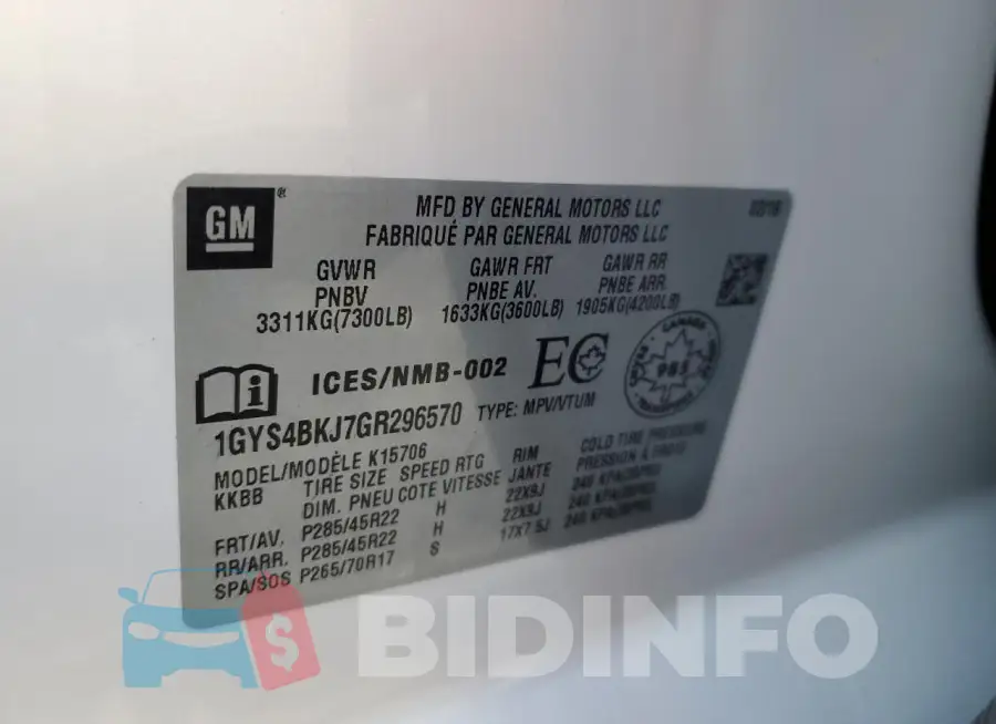 1GYS4BKJ7GR296570 Photo# 13