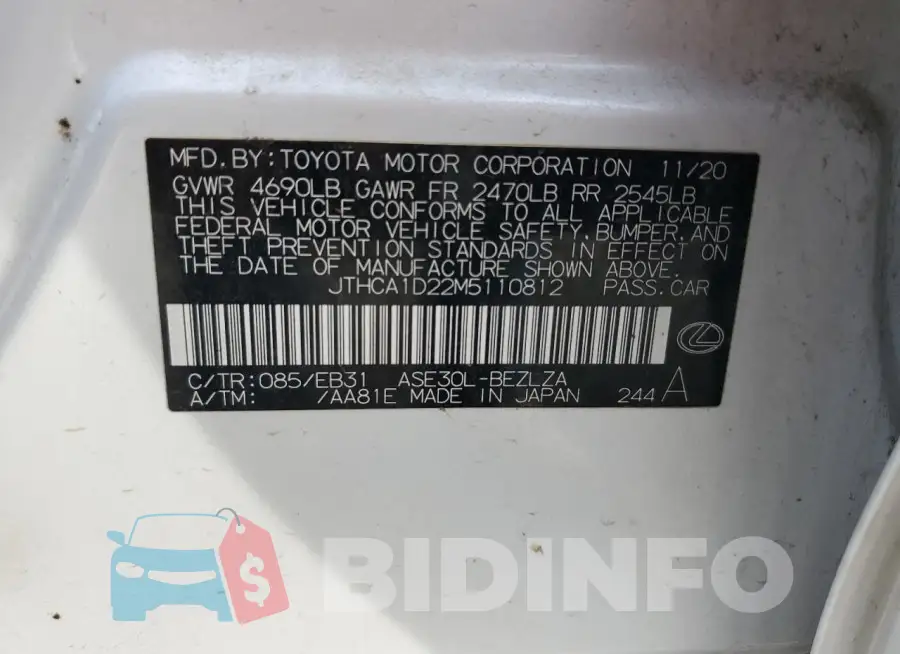 JTHCA1D22M5110812 Photo# 12