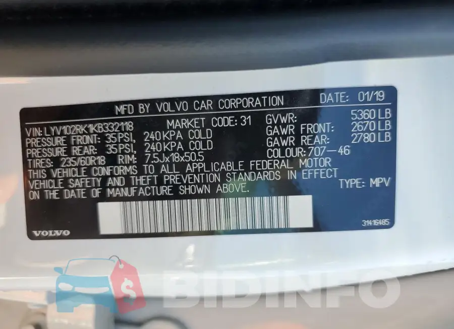LYV102RK1KB332118 Photo# 13