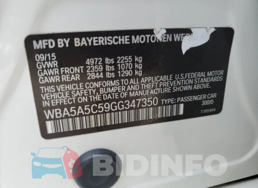 WBA5A5C59GG347350 Photo# 12