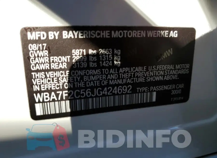 WBA7F2C56JG424692 Photo# 12