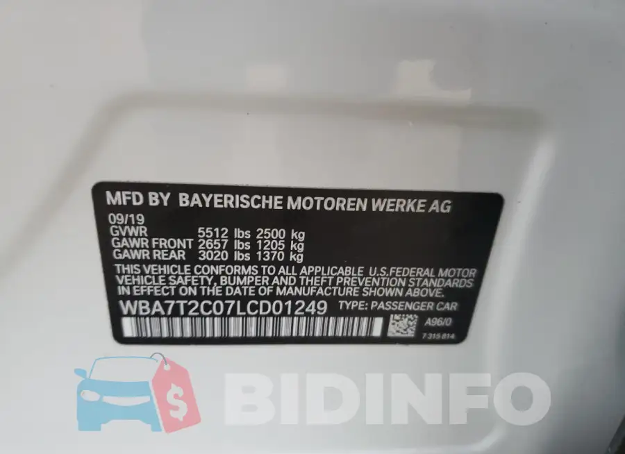 WBA7T2C07LCD01249 Photo# 13