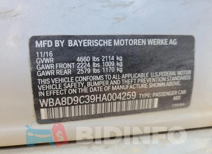 WBA8D9C39HA004259 Photo# 12