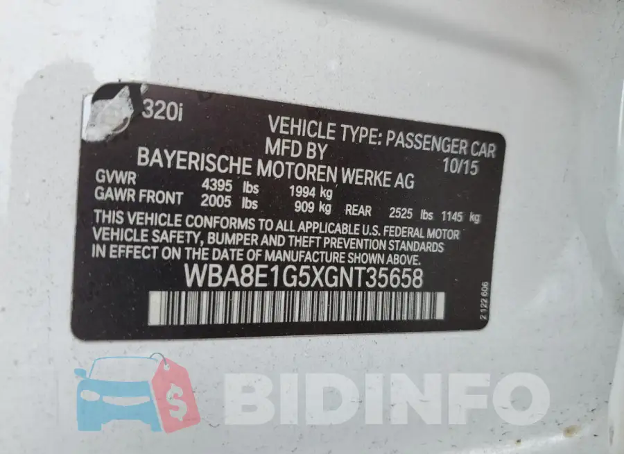 WBA8E1G5XGNT35658 Photo# 12
