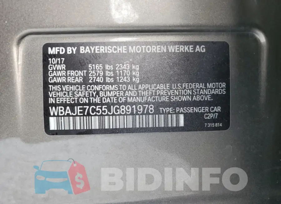 WBAJE7C55JG891978 Photo# 12