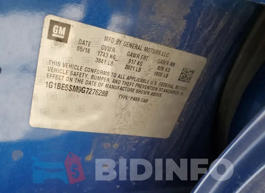 1G1BE5SM9G7276288 Photo# 12