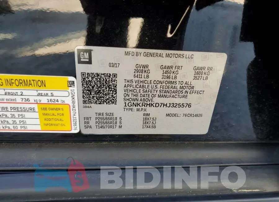 1GNKRHKD7HJ325576 Photo# 13