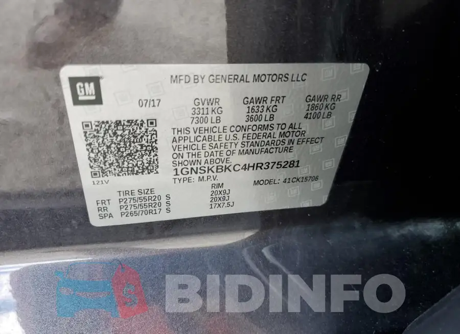 1GNSKBKC4HR375281 Photo# 13
