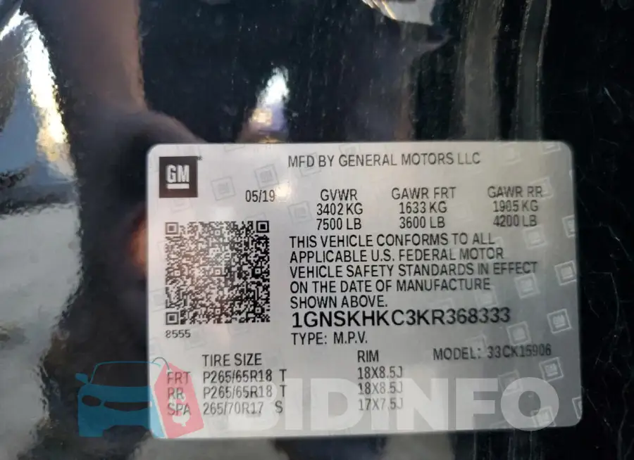 1GNSKHKC3KR368333 Photo# 13