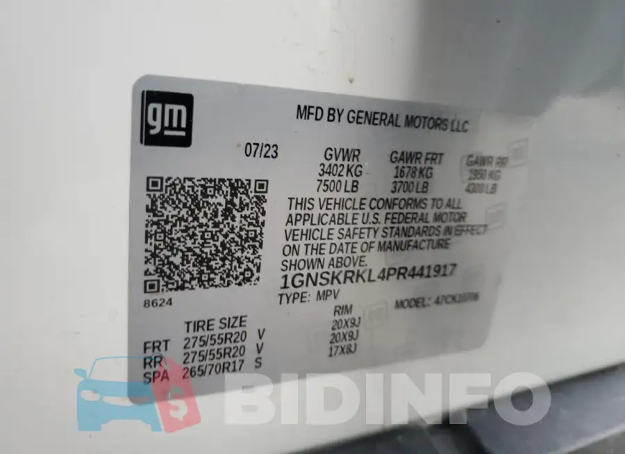 1GNSKRKL4PR441917 Photo# 13