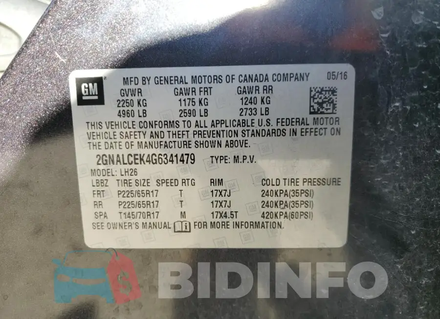 2GNALCEK4G6341479 Photo# 13