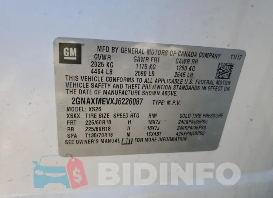 2GNAXMEVXJ6226087 Photo# 13