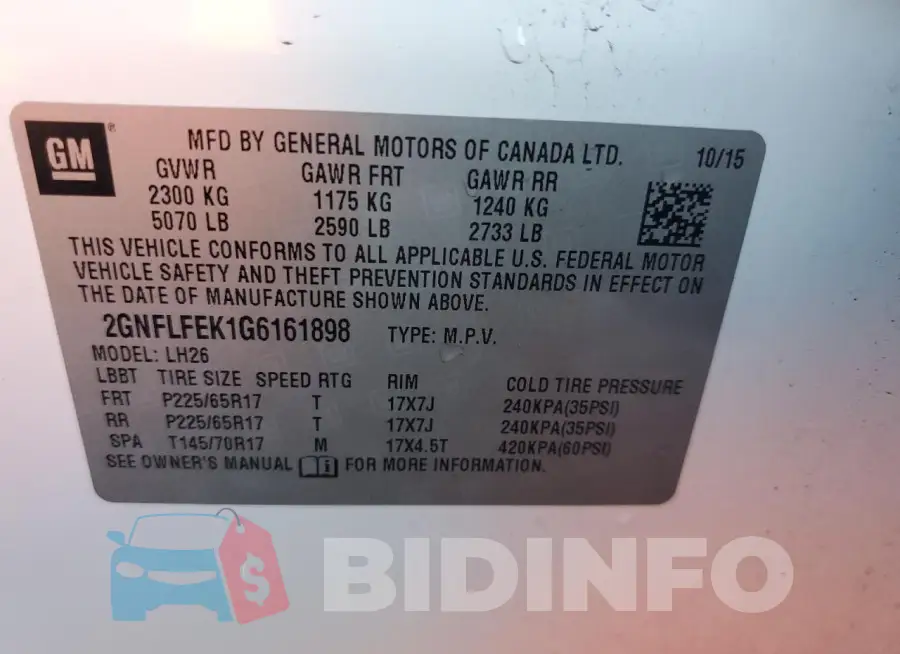 2GNFLFEK1G6161898 Photo# 13