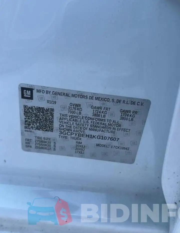 3GCPYBEH1KG107607 Photo# 10