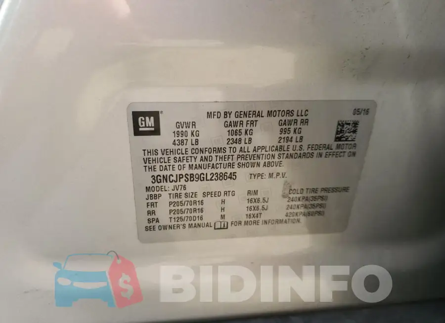 3GNCJPSB9GL238645 Photo# 13