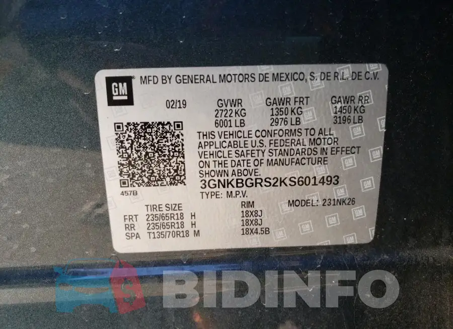 3GNKBGRS2KS601493 Photo# 13