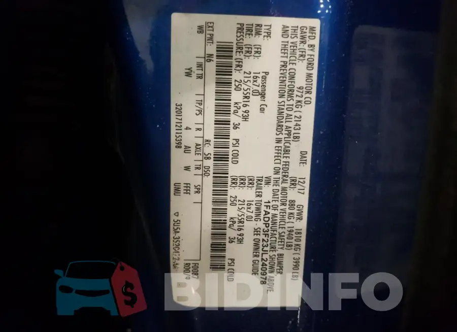 1FADP3F23JL240978 Photo# 12